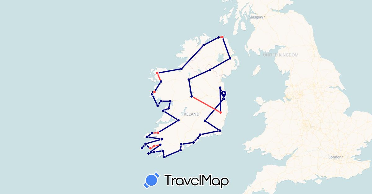 TravelMap itinerary: driving, hiking in United Kingdom, Ireland (Europe)